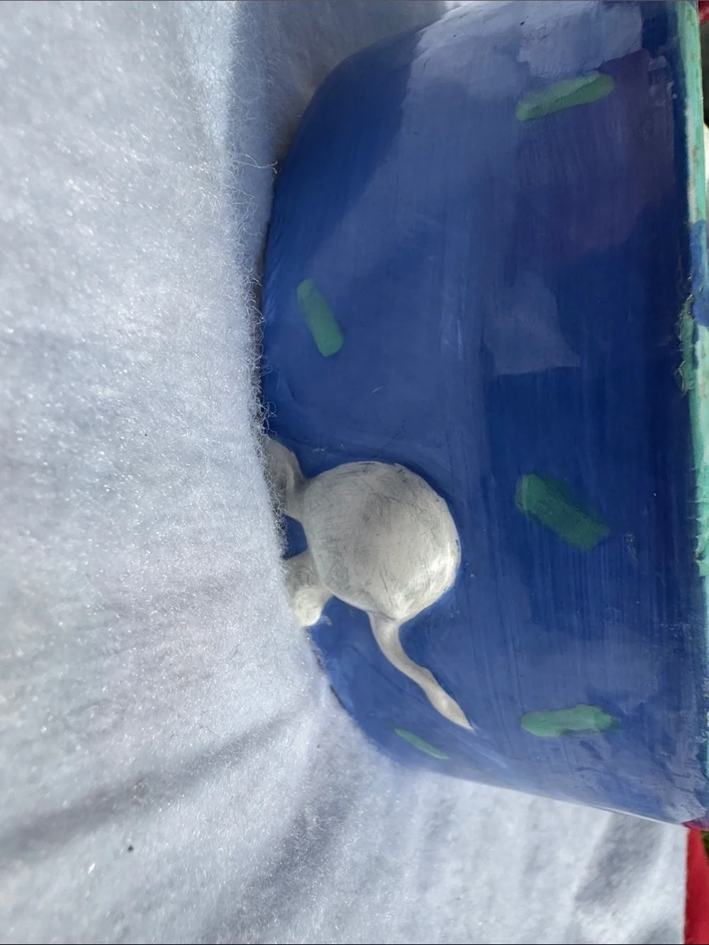 Handpainted Cat Bowl with Colorful Fish Motif